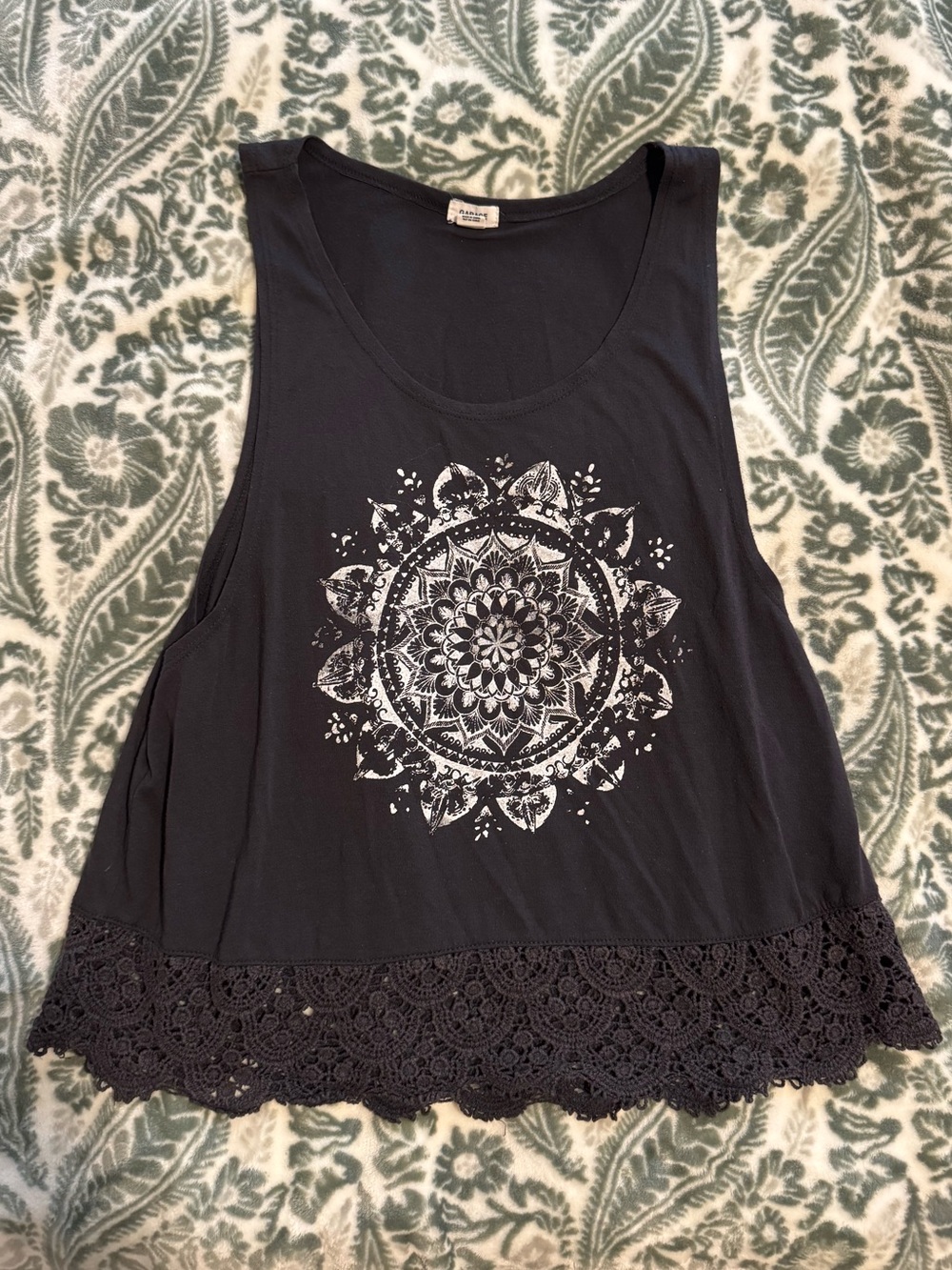 Dark Gray Crochet-Hem Graphic Tank Top